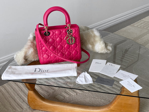 Dior Fuchsia Cannage Lambskin Medium Lady Dior