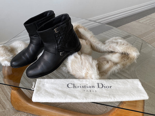 Dior Black Calfskin & Cannage Lambskin Low City Boots | Sz38.5