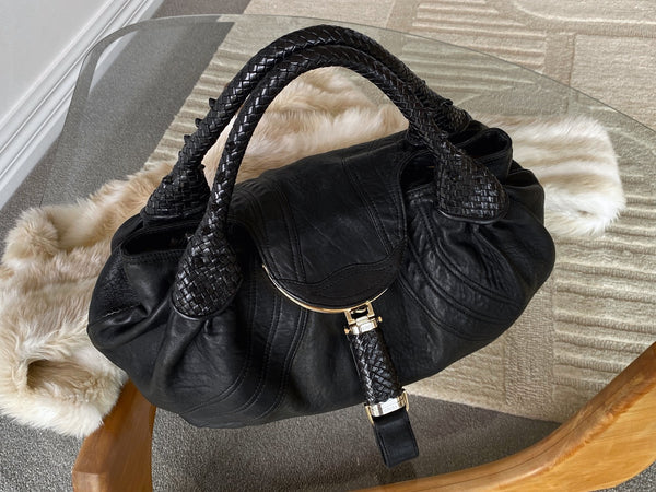 Fendi Black Drummed Nappa Leather Spy Bag