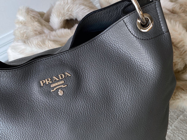 Prada Grey Vitello Daino Hobo
