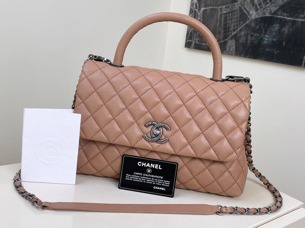 Chanel 21A Caramel Brown Caviar Mini Coco Handle CC Quilted Gold