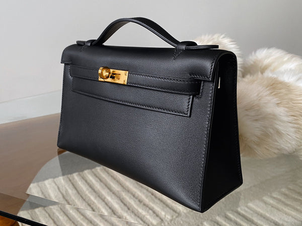 Hermès Noir Swift Kelly Pochette GHW