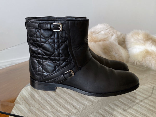 Dior Black Calfskin & Cannage Lambskin Low City Boots | Sz38.5