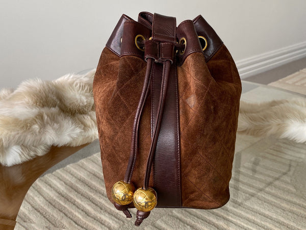 Chanel Brown Suede Drawstring Bucket Bag