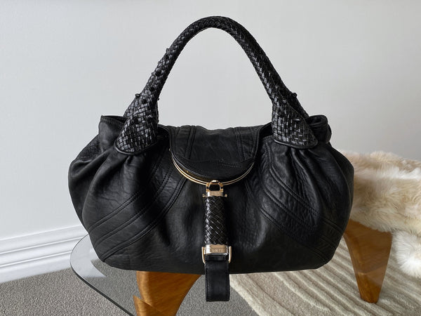 Fendi Black Drummed Nappa Leather Spy Bag