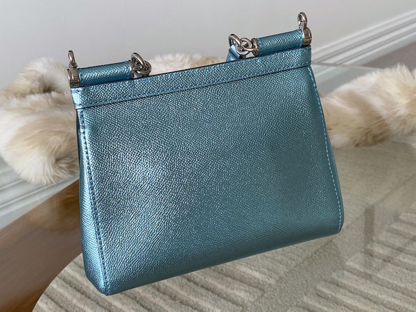 Dolce&Gabbana Metallic Blue Dauphine Small Miss Sicily
