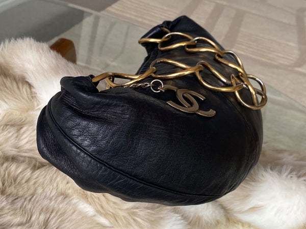 Chanel Black Lambskin Half Moon Chain Bag