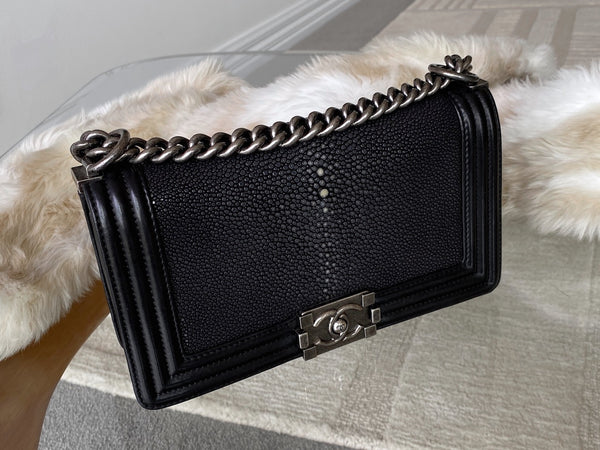 Chanel Black Galuchat Medium Boy Bag RHW