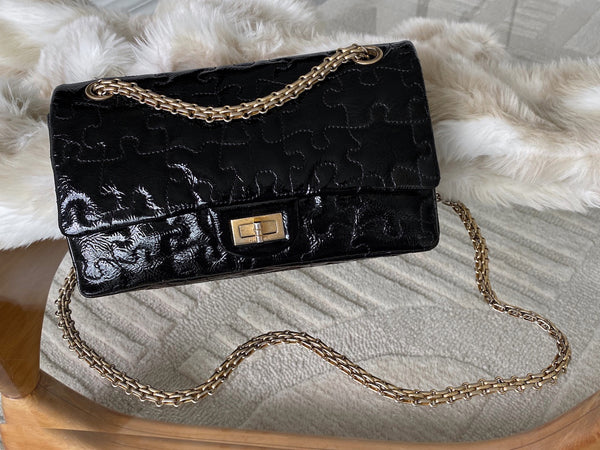 Chanel LE Black Patent Puzzle 2.55 Reissue 225 Double Flap AGHW