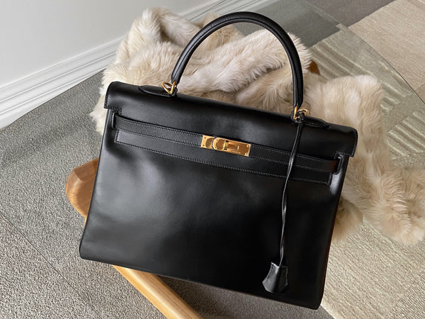 Hermès Noir Box Kelly 35 GHW