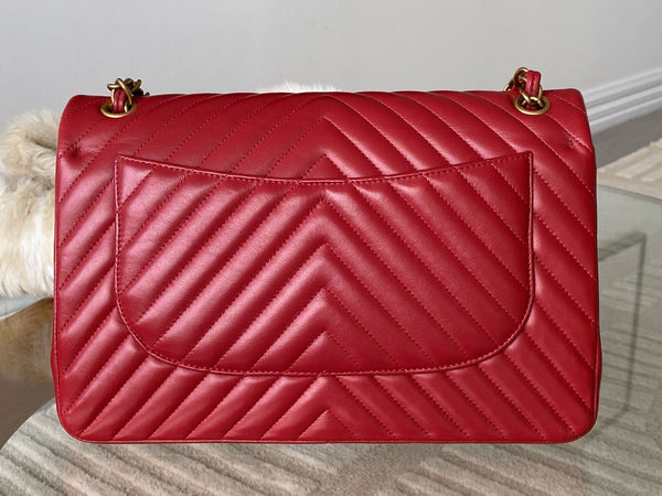 Chanel Red Chevron Lambskin Jumbo Ventes Privées Classic Double Flap AGHW