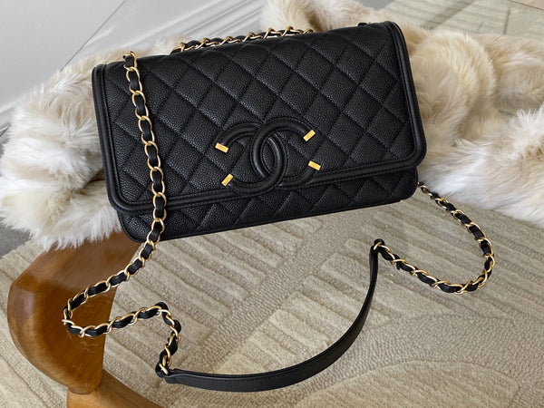 Chanel Black Caviar Medium CC Filigree Flap