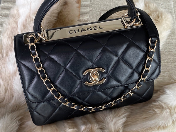 Chanel 2021 Black Lambskin Small Trendy Flap Bag with Handle LGHW