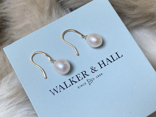 Walker & Hall 9K Gold Pearl Drop Earrings | BNIB