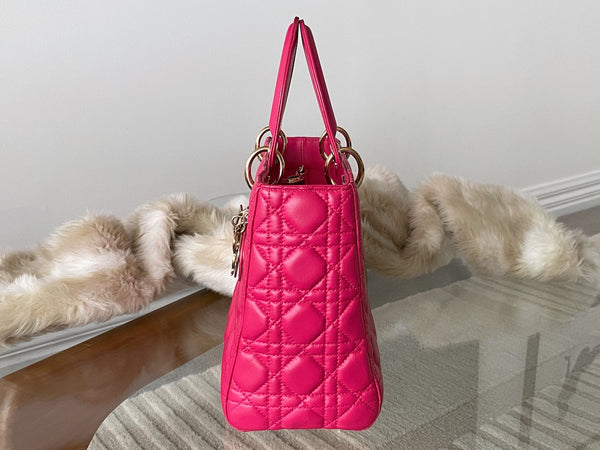 Dior Fuchsia Cannage Lambskin Medium Lady Dior