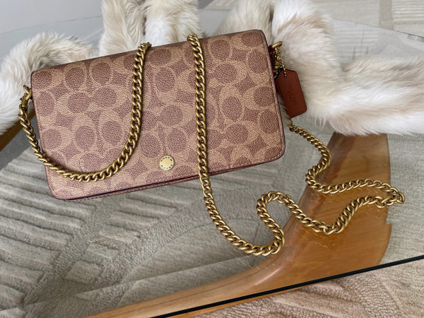 Coach Brass/Tan Caramel Signature Canvas Mila Crossbody | BNIB