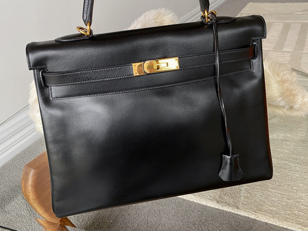 Hermès Noir Box Kelly 35 GHW