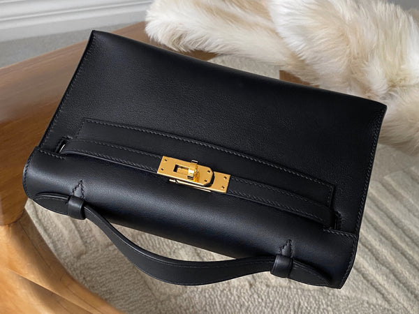 Hermès Noir Swift Kelly Pochette GHW