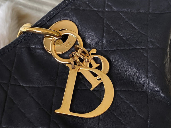 Christian Dior Black Lambskin Lady Dior Grand Sac Soft