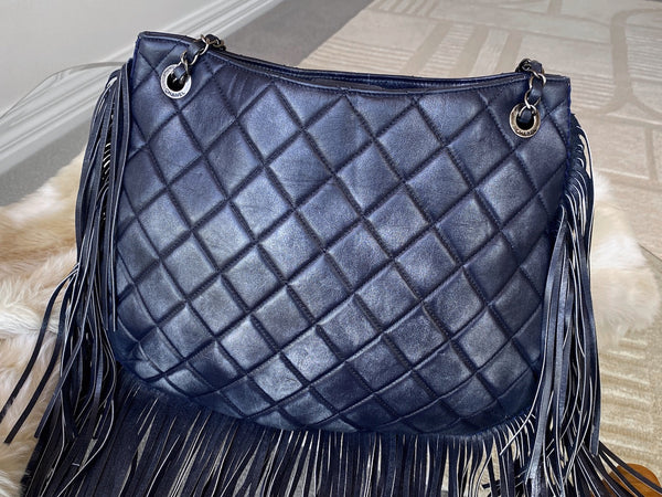 Chanel Navy Calfskin Into the Fringe Hobo