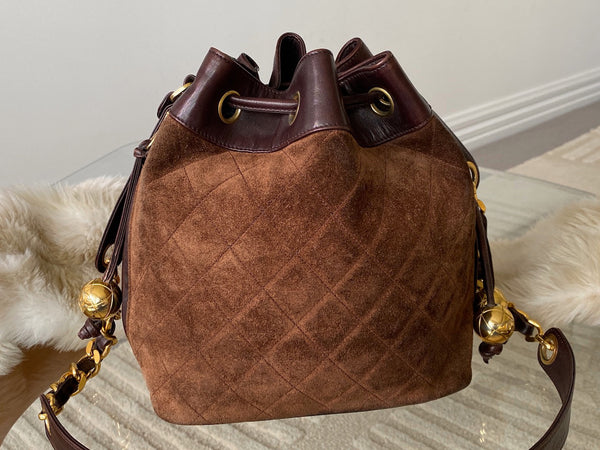 Chanel Brown Suede Drawstring Bucket Bag