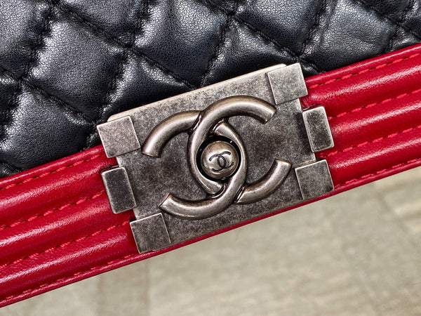 Chanel Red & Black Lambskin Medium Boy Bag