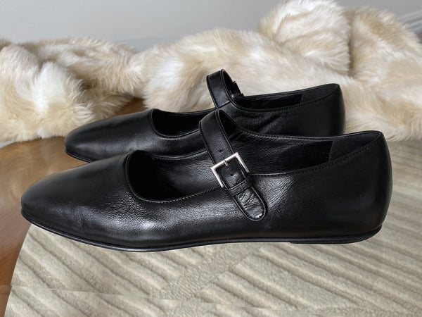 The Row Black Satin Nappa Leather Ava Mary Jane | Sz38