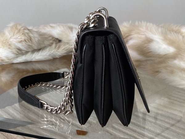 Prada Black Tessuto & Saffiano Pattina Chain Flap