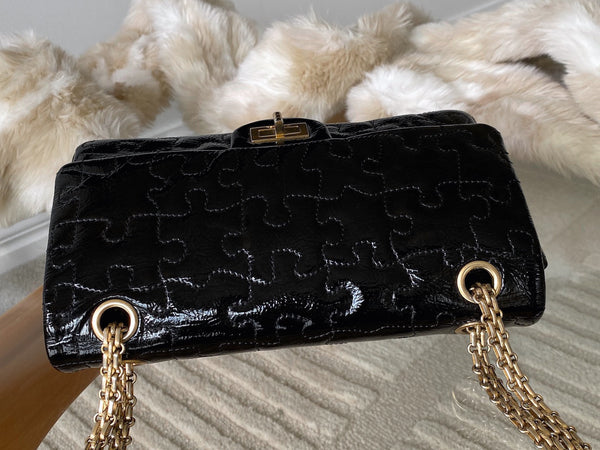 Chanel LE Black Patent Puzzle 2.55 Reissue 225 Double Flap AGHW