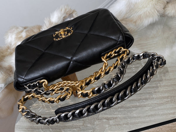 Chanel Black Shiny Lambskin Medium 19 Handbag