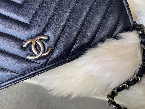 Chanel Midnight Blue Chevron Lambskin Side Studded Wallet on Chain