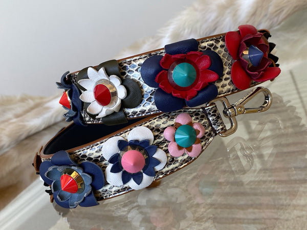 Fendi Elaphe & Vitello Dolce Nappa Studded Flowerland Strap You