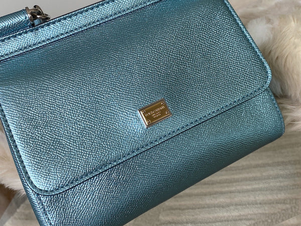 Dolce&Gabbana Metallic Blue Dauphine Small Miss Sicily