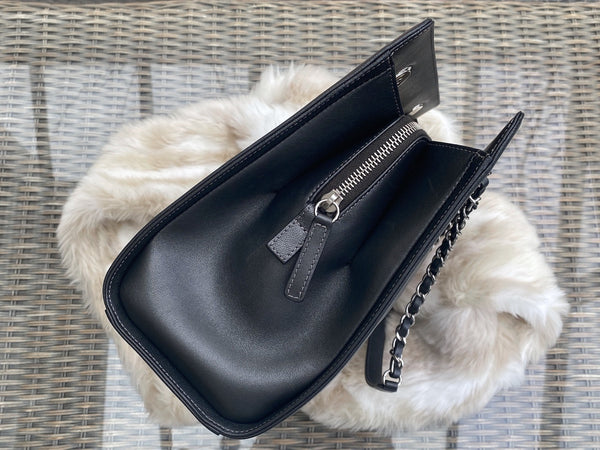 Chanel Chevron Graphite Sheepskin Large Mademoiselle Bag SHW