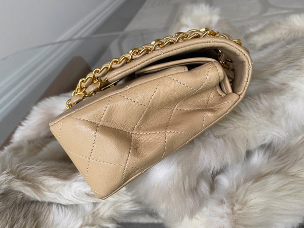 Chanel Beige Lambskin Classic Double Flap