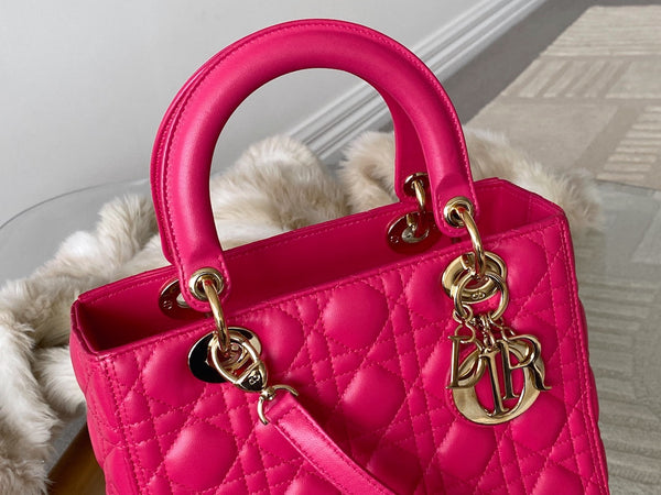 Dior Fuchsia Cannage Lambskin Medium Lady Dior