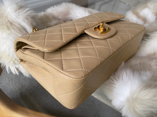 Chanel Beige Lambskin Classic Double Flap