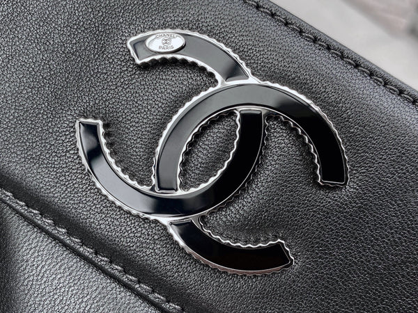 Chanel Chevron Graphite Sheepskin Large Mademoiselle Bag SHW