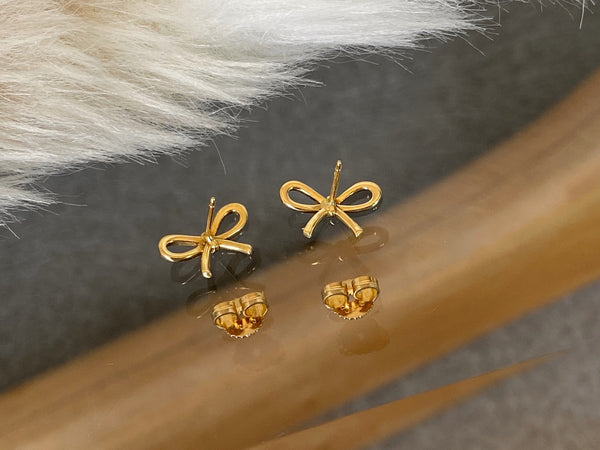 Tiffany & Co. 18K Solid Yellow Gold Bow Stud Earrings | BNIB