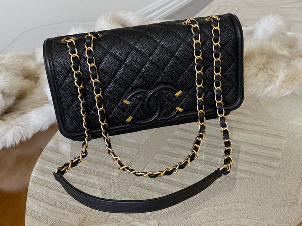 Chanel Black Caviar Medium CC Filigree Flap