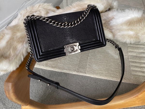 Chanel Black Galuchat Medium Boy Bag RHW