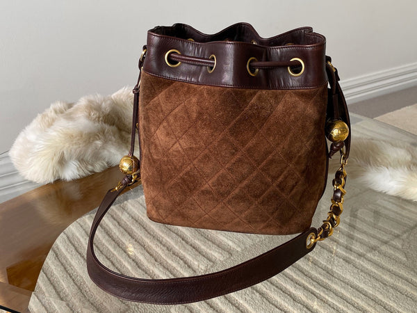 Chanel Brown Suede Drawstring Bucket Bag