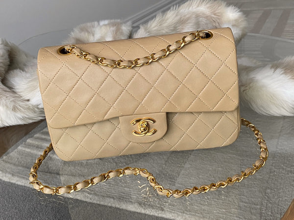 Chanel Beige Lambskin Classic Double Flap