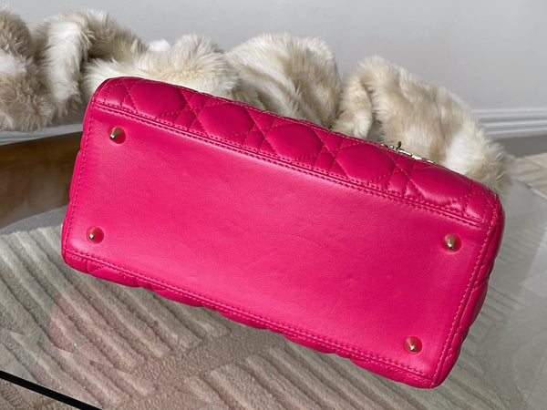 Dior Fuchsia Cannage Lambskin Medium Lady Dior