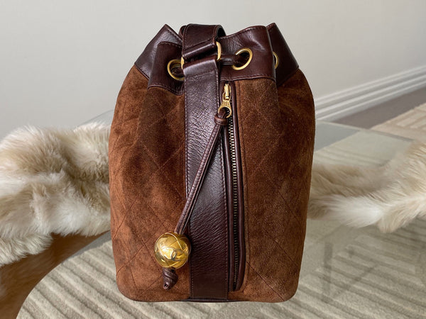 Chanel Brown Suede Drawstring Bucket Bag