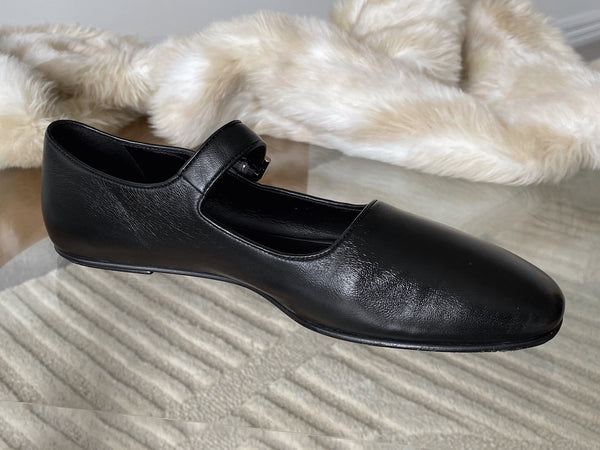 The Row Black Satin Nappa Leather Ava Mary Jane | Sz38