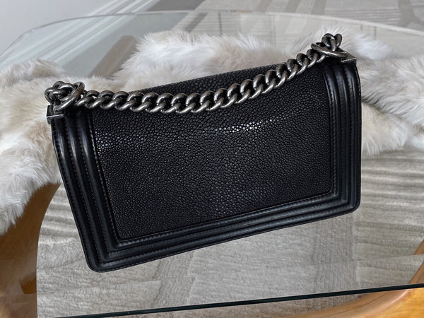 Chanel Black Galuchat Medium Boy Bag RHW