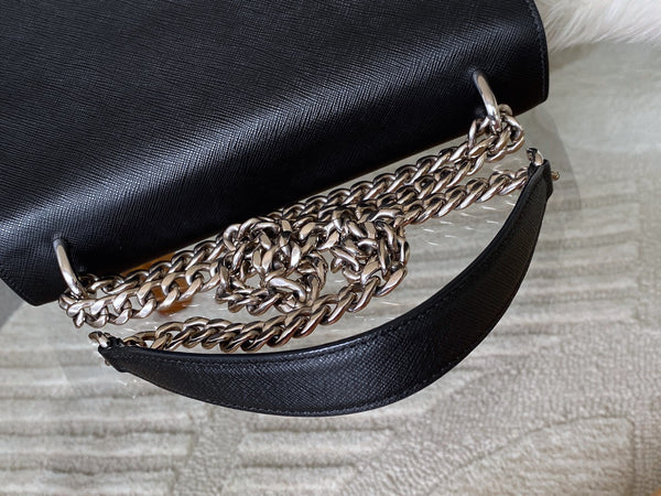 Prada Black Tessuto & Saffiano Pattina Chain Flap