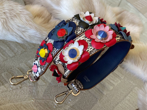 Fendi Elaphe & Vitello Dolce Nappa Studded Flowerland Strap You