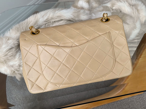 Chanel Beige Lambskin Classic Double Flap